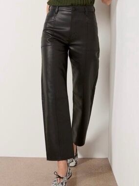 Pistola Taylor Vegan Faux Leather Bowed Arched Pants Black Patch Pockets Size 31
